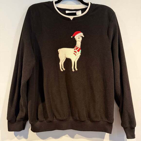 Alfred Dunner Tops - Alfred Dunner Christmas Sweatshirt Llama Santa Hat Scarf Black Size M